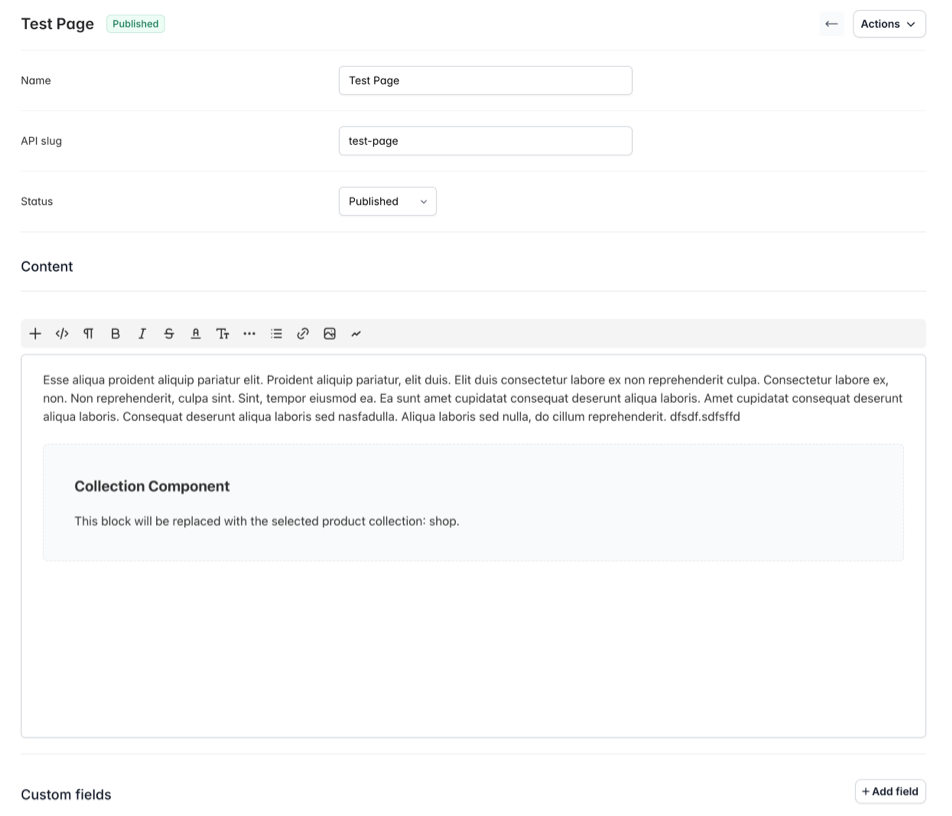 Screenshot of CMS page
